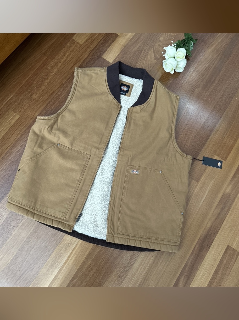 Dickies Men's Rinsed Brown Brushed Sherpa Duck Work Vest